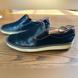 Johnston & Murphy Navy Blue Leather Loafers with Perforated Design